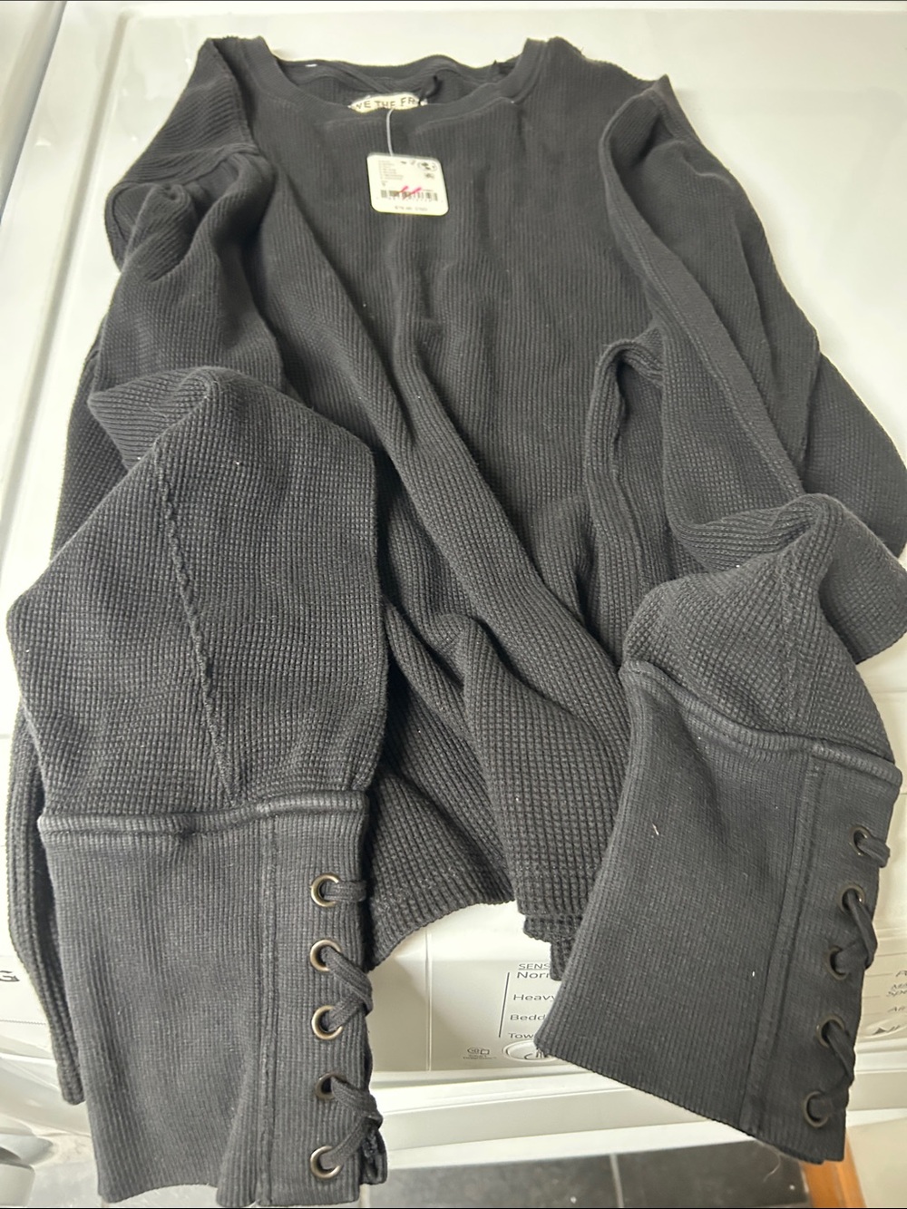 We the Free Waffle Knit Lace-Up Cuff Sweater — Black- NWT size small